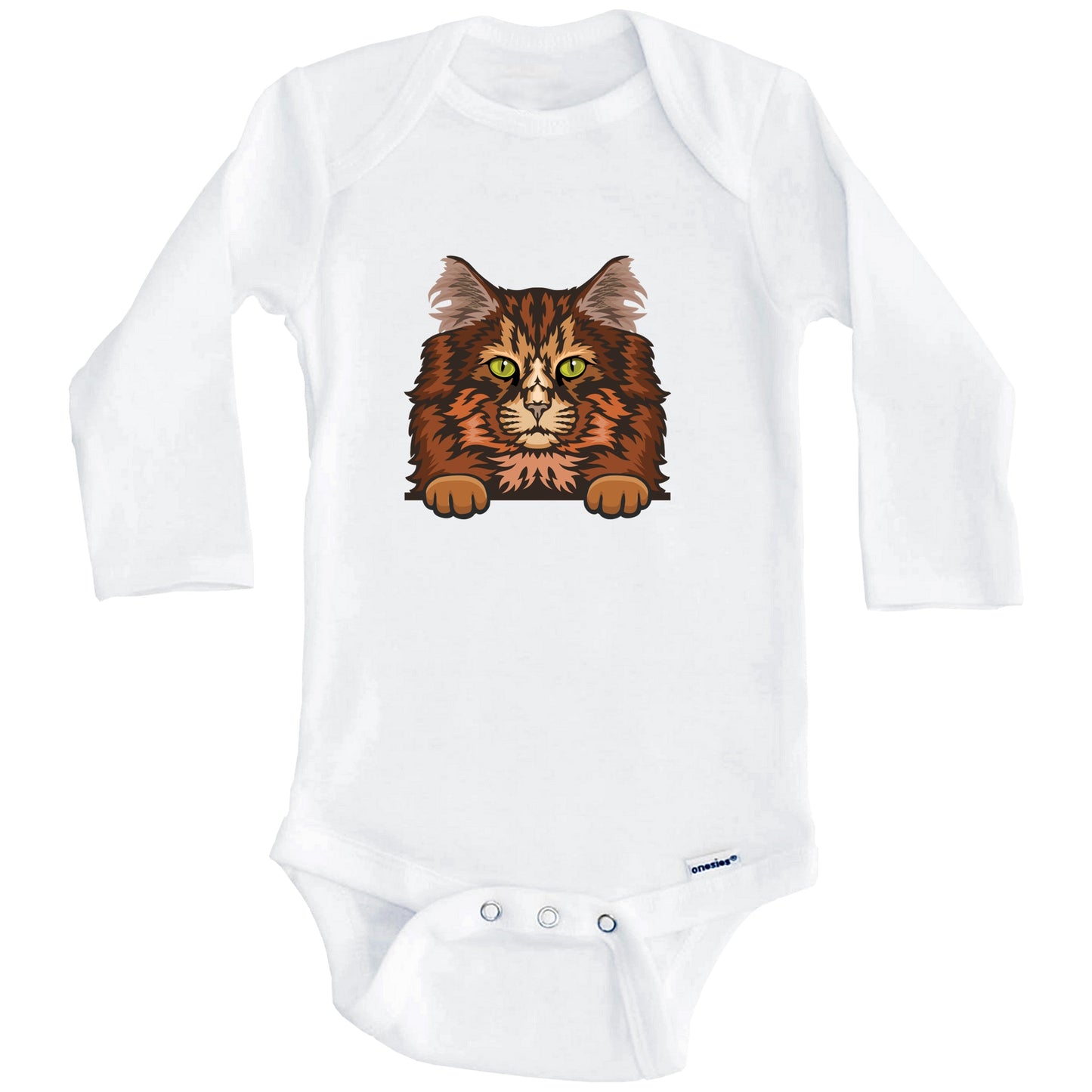 Norwegian Forest Cat Popping Up Fun Norwegian Forest Kitten Baby Bodysuit (Long Sleeves)