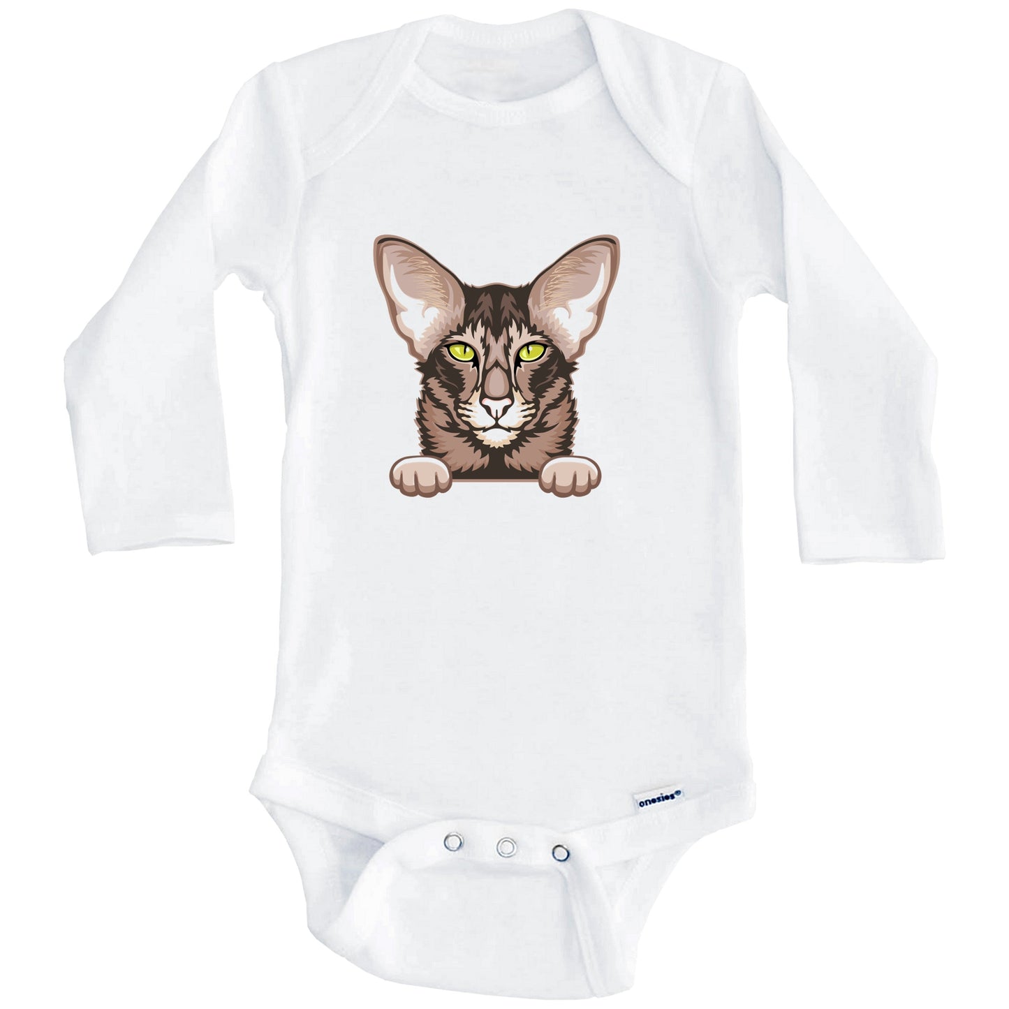 Oriental Shorthair Cat Popping Up Fun Cat Kitten Baby Bodysuit (Long Sleeves)