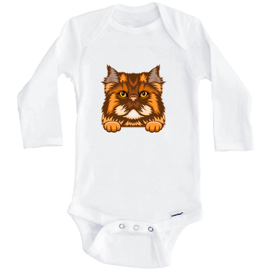 Persian Cat Popping Up Fun Persian Kitten Baby Bodysuit (Long Sleeves)