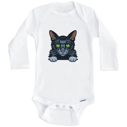 Russian Blue Cat Popping Up Fun Russian Blue Kitten Baby Bodysuit (Long Sleeves)