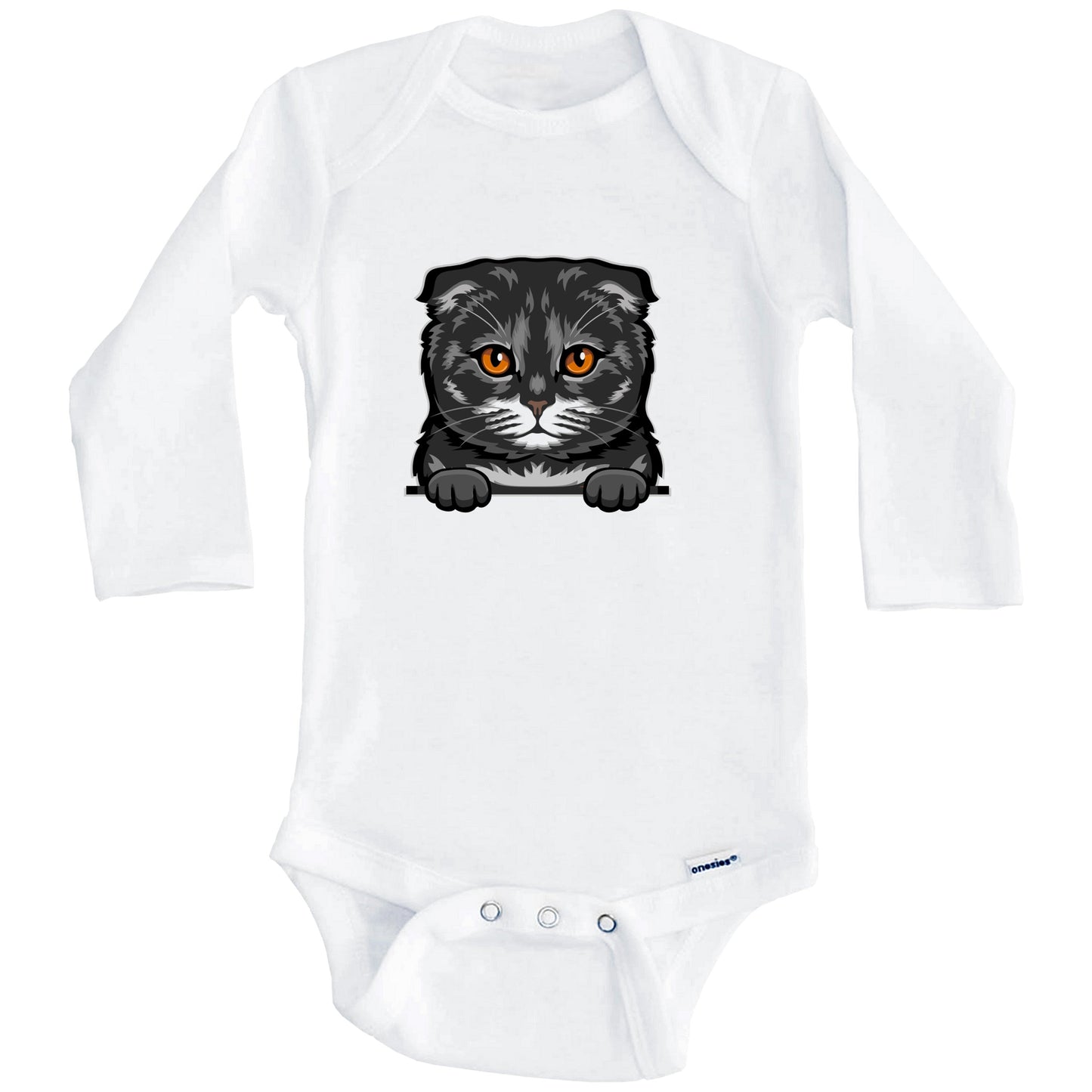 Scottish Fold Cat Popping Up Fun Scottish Fold Kitten Baby Bodysuit (Long Sleeves)