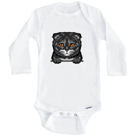 Scottish Fold Cat Popping Up Fun Scottish Fold Kitten Baby Bodysuit (Long Sleeves)