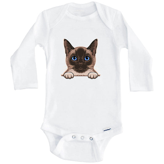 Siamese Cat Popping Up Fun Siamese Kitten Baby Bodysuit (Long Sleeves)