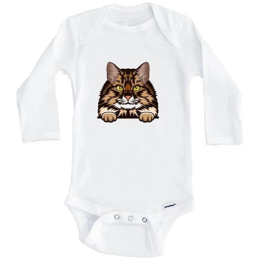 Siberian Cat Popping Up Fun Siberian Kitten Baby Bodysuit (Long Sleeves)