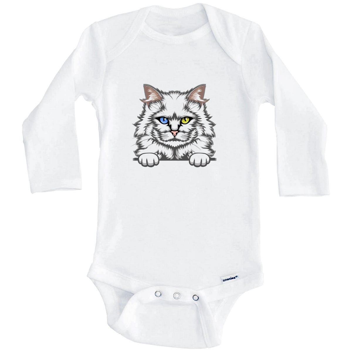 Turkish Angora Cat Popping Up Fun Turkish Angora Kitten Baby Bodysuit (Long Sleeves)