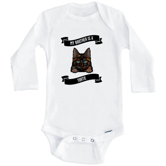 My Brother Is A Tortie Cat Cute Tortoiseshell Kitten Baby Bodysuit (Long Sleeves)