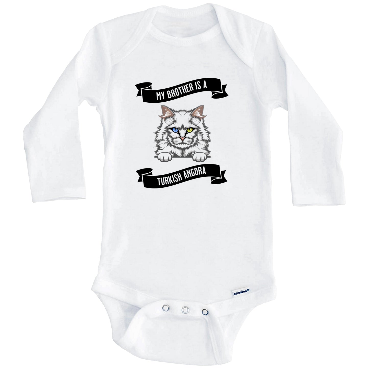 My Brother Is A Turkish Angora Cat Cute Kitten Baby Bodysuit (Long Sleeves)