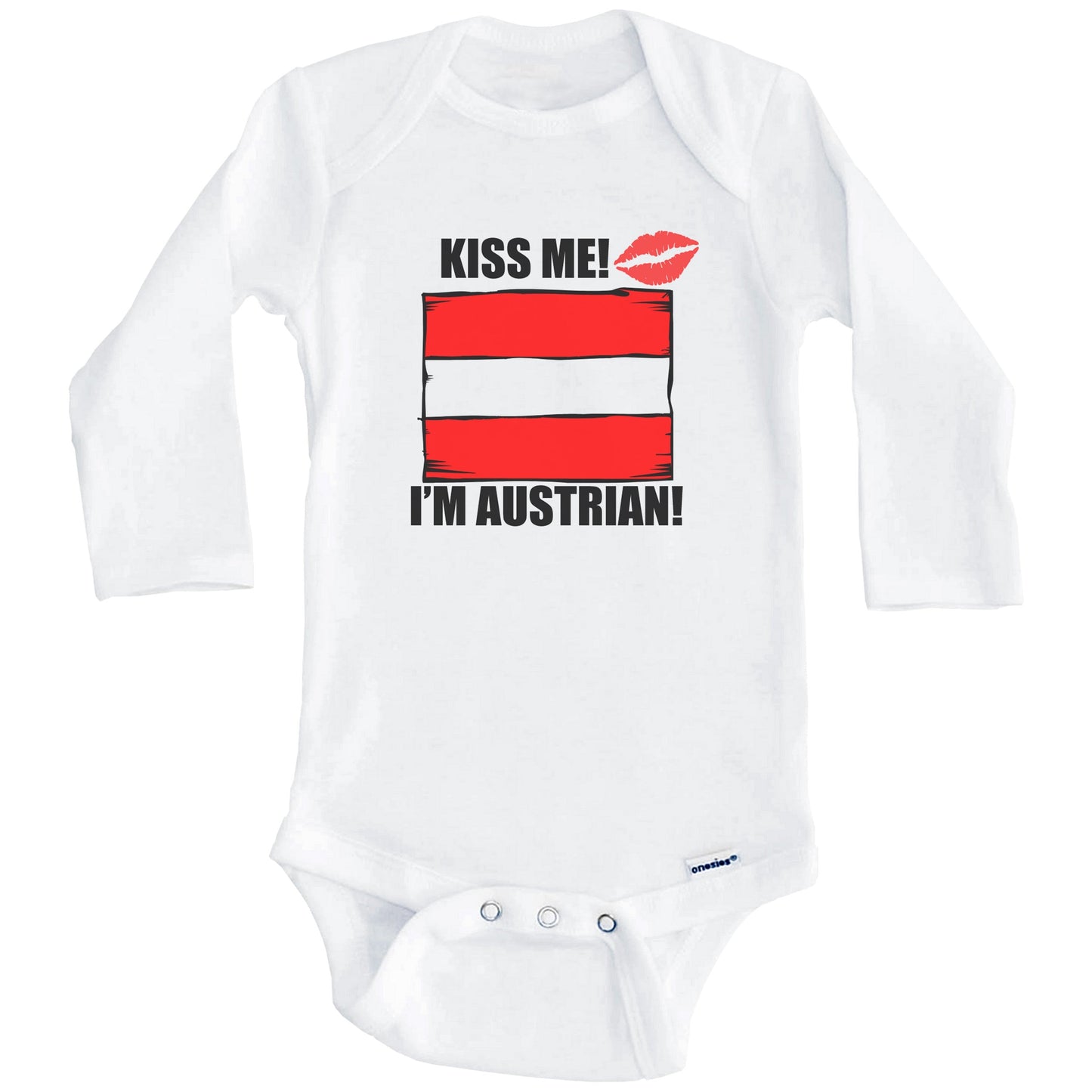 Kiss Me I'm Austrian Cute Austria Flag Baby Onesie (Long Sleeves)