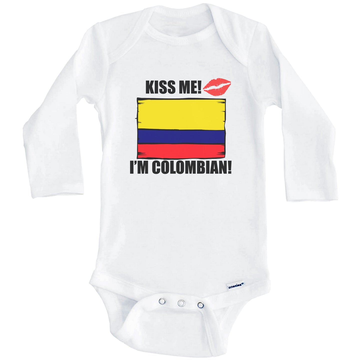 Kiss Me I'm Colombian Cute Colombia Flag Baby Onesie (Long Sleeves)