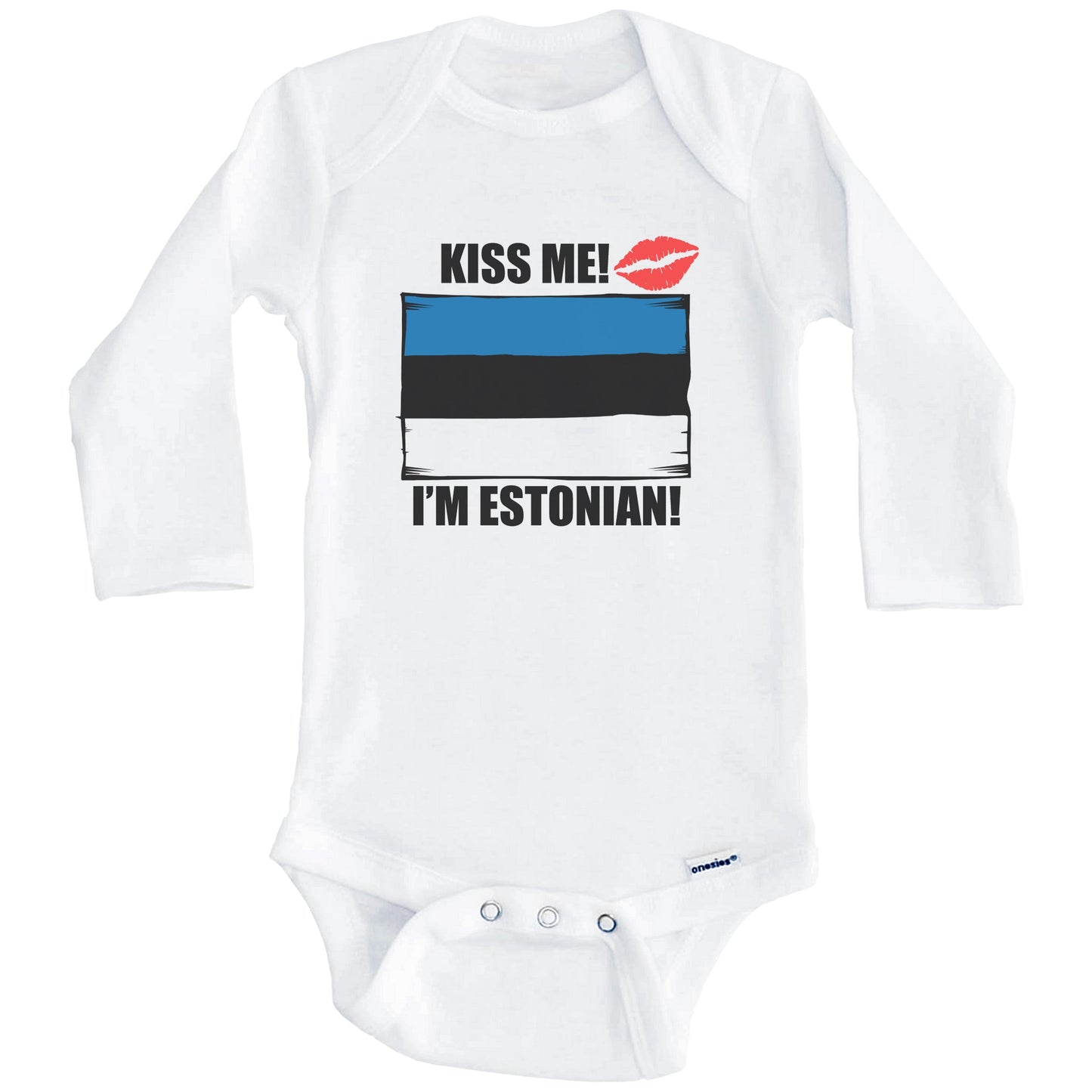 Kiss Me I'm Estonian Cute Estonia Flag Baby Onesie (Long Sleeves)