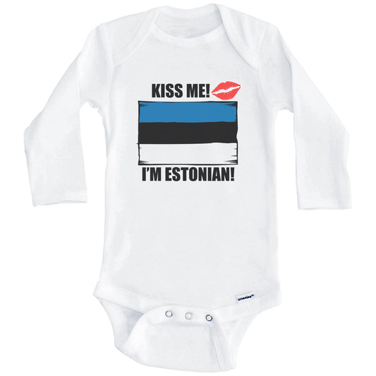 Kiss Me I'm Estonian Cute Estonia Flag Baby Onesie (Long Sleeves)