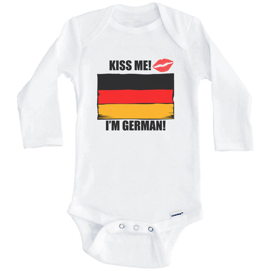 Kiss Me I'm German Cute Germany Flag Baby Onesie (Long Sleeves)