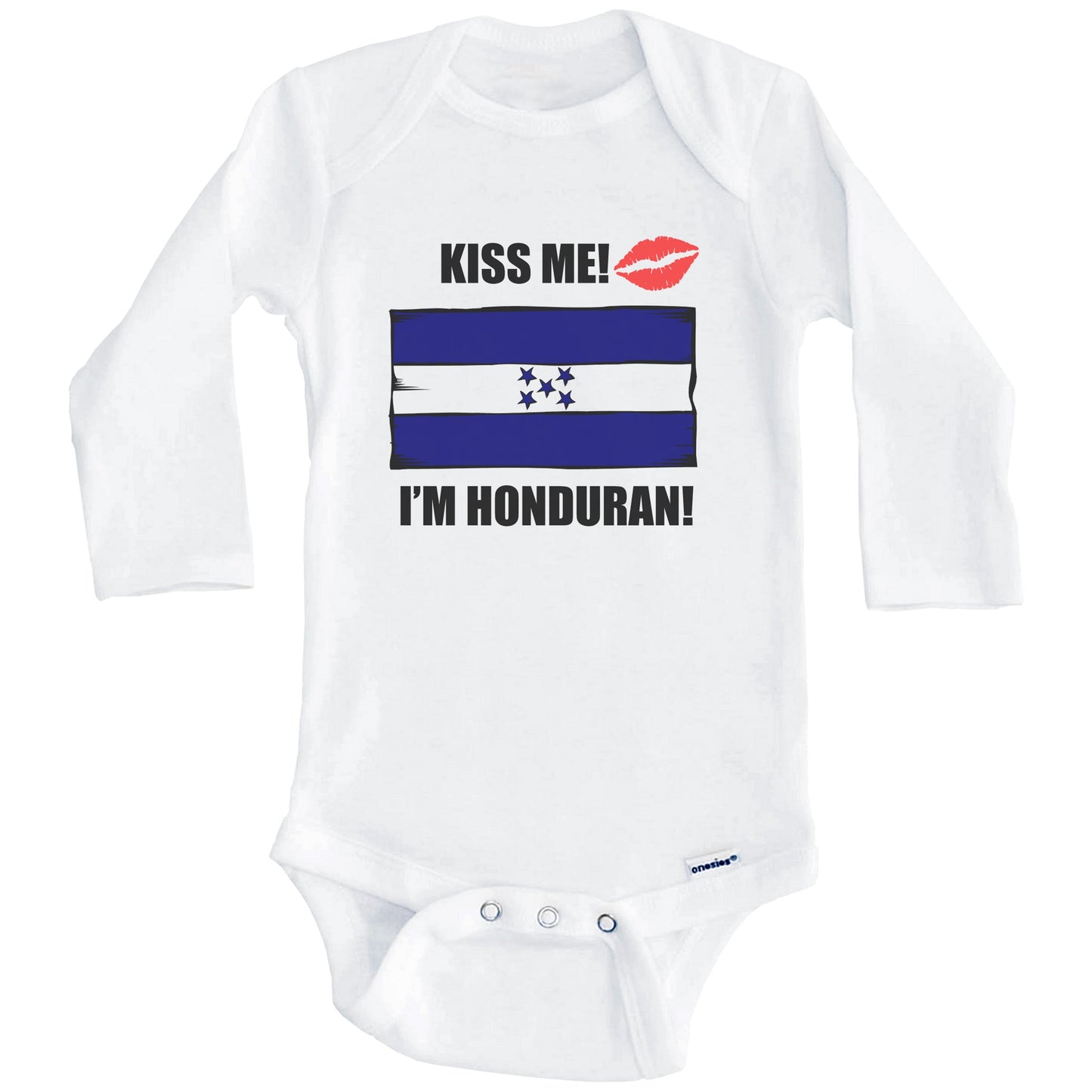 Kiss Me I'm Honduran Cute Honduras Flag Baby Onesie (Long Sleeves)