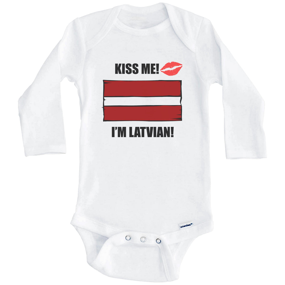 Kiss Me I'm Latvian Cute Latvia Flag Baby Onesie (Long Sleeves)