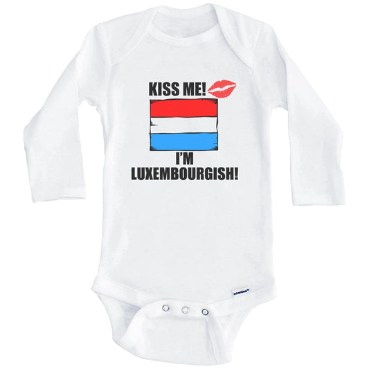 Kiss Me I'm Luxembourgish Cute Luxembourg Flag Baby Onesie (Long Sleeves)
