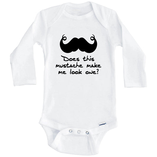 Does This Mustache Make Me Look One? Funny First Birthday Onesie for One Year Old Baby (Long Sleeves)