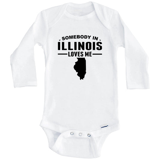 Somebody In Illinois Loves Me Baby Onesie - Illinois Baby Bodysuit (Long Sleeves)