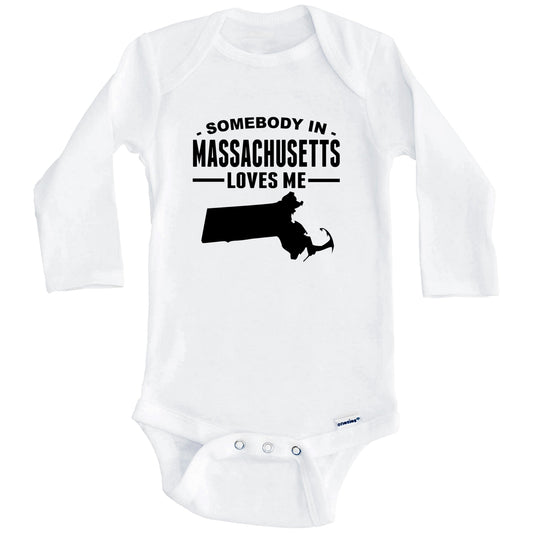 Somebody In Massachusetts Loves Me Baby Onesie - Massachusetts Baby Bodysuit (Long Sleeves)