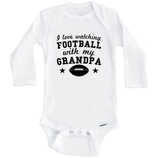I Love Watching Football With My Grandpa Cute Baby Onesie For Grandchild (Long Sleeves)