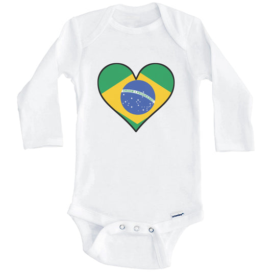 Brazilian Flag Onesie - Cute Brazilian Flag Heart - Brazil Baby Bodysuit (Long Sleeves)