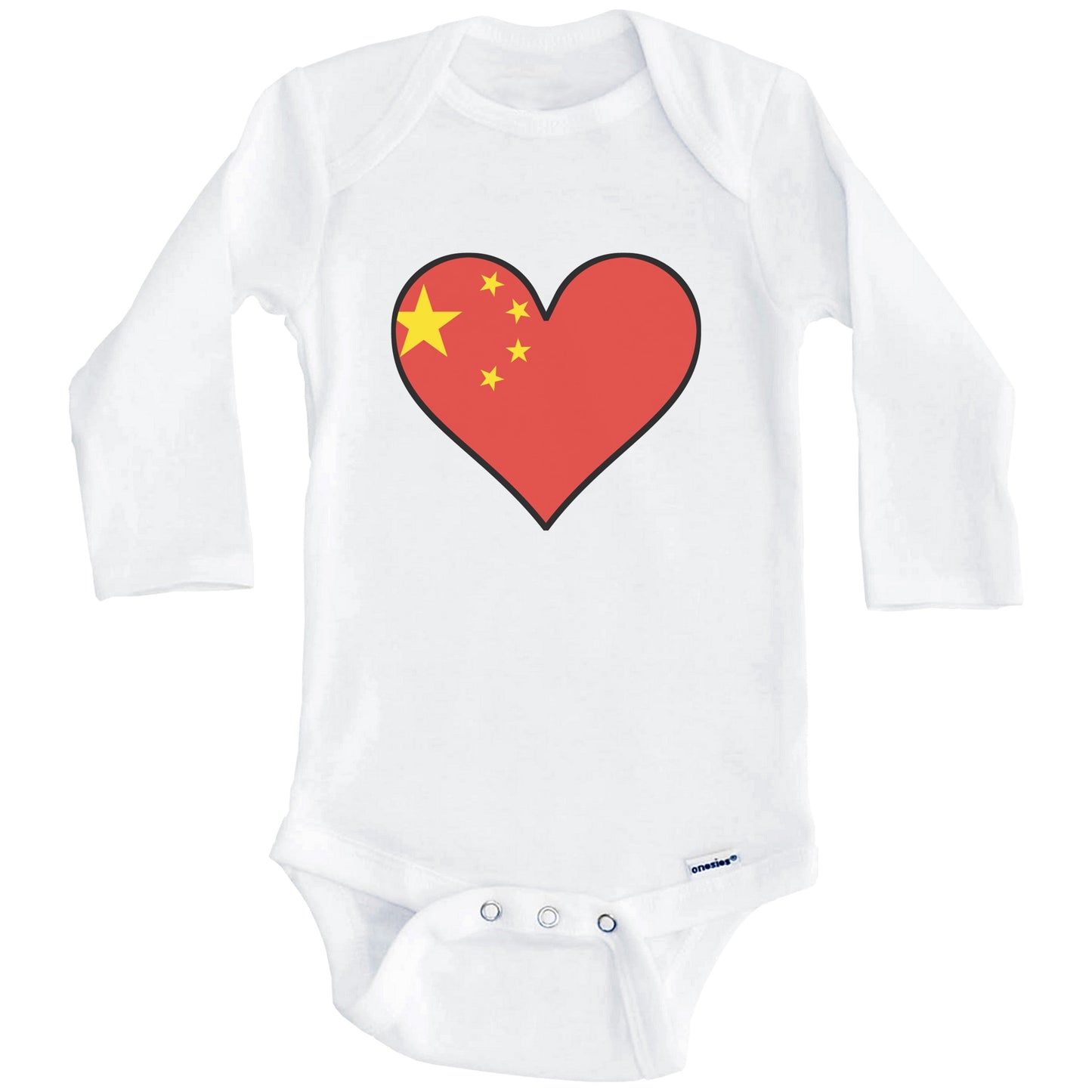 Chinese Flag Onesie - Cute Chinese Flag Heart - China Baby Bodysuit (Long Sleeves)