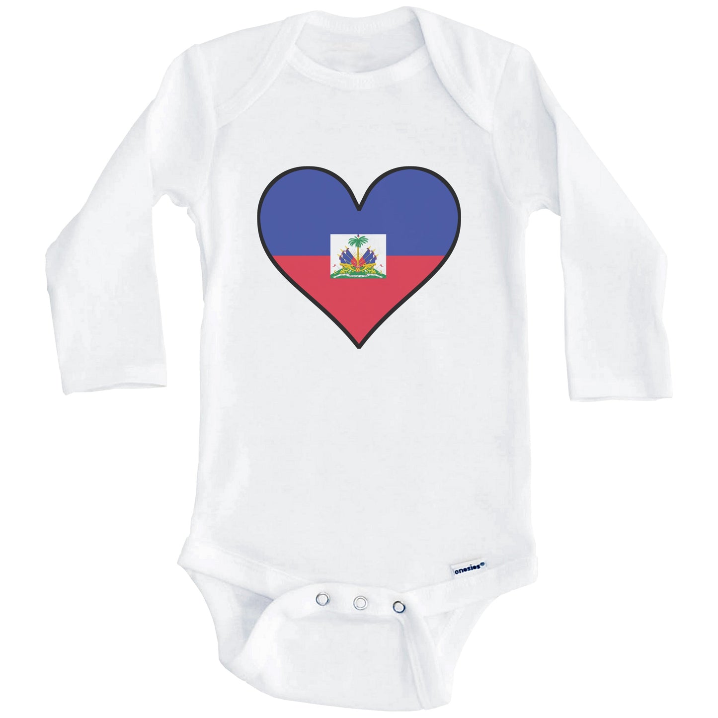 Haitian Flag Onesie - Cute Haitian Flag Heart - Haiti Baby Bodysuit (Long Sleeves)