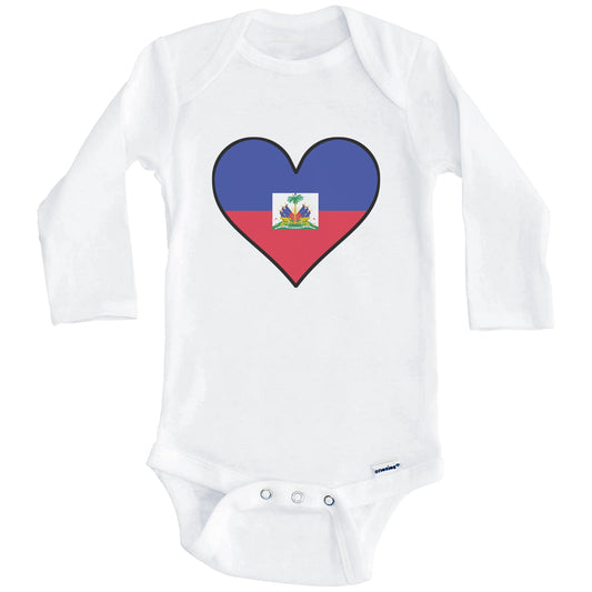 Haitian Flag Onesie - Cute Haitian Flag Heart - Haiti Baby Bodysuit (Long Sleeves)