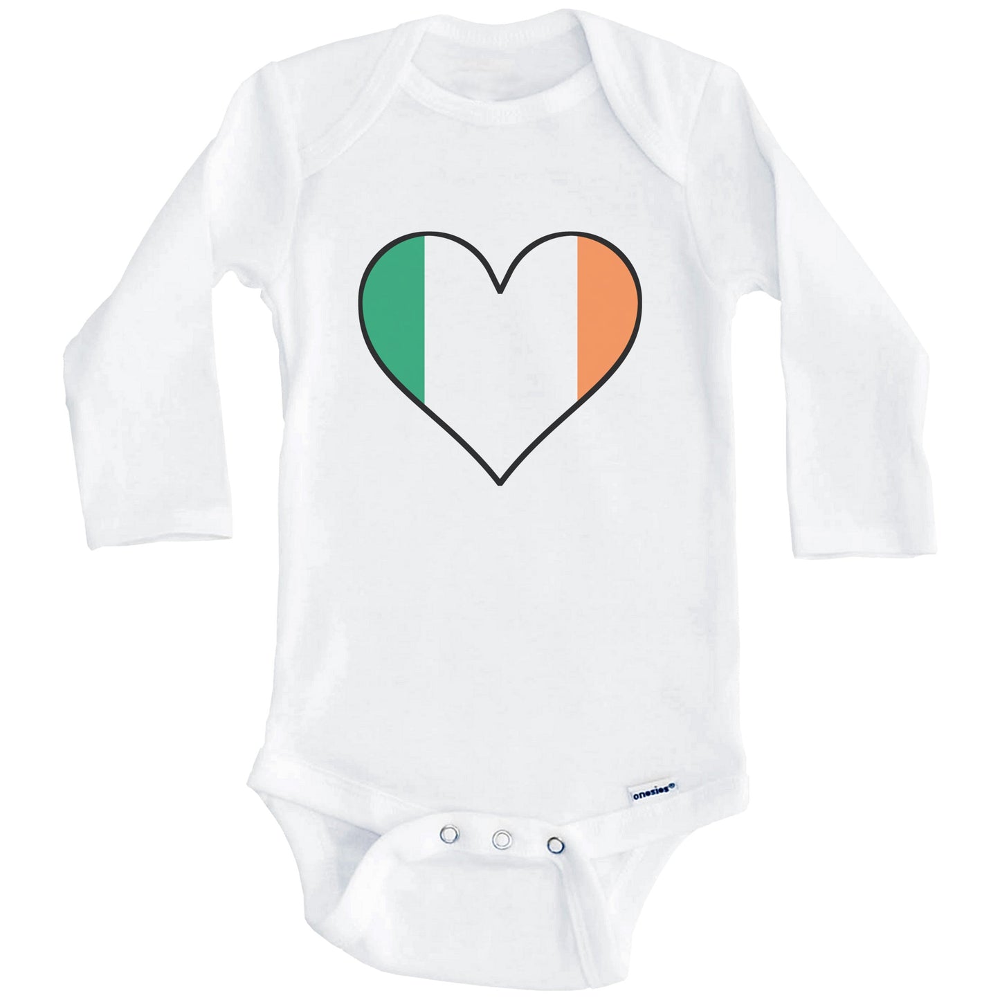 Irish Flag Onesie - Cute Irish Flag Heart - Ireland Baby Bodysuit (Long Sleeves)