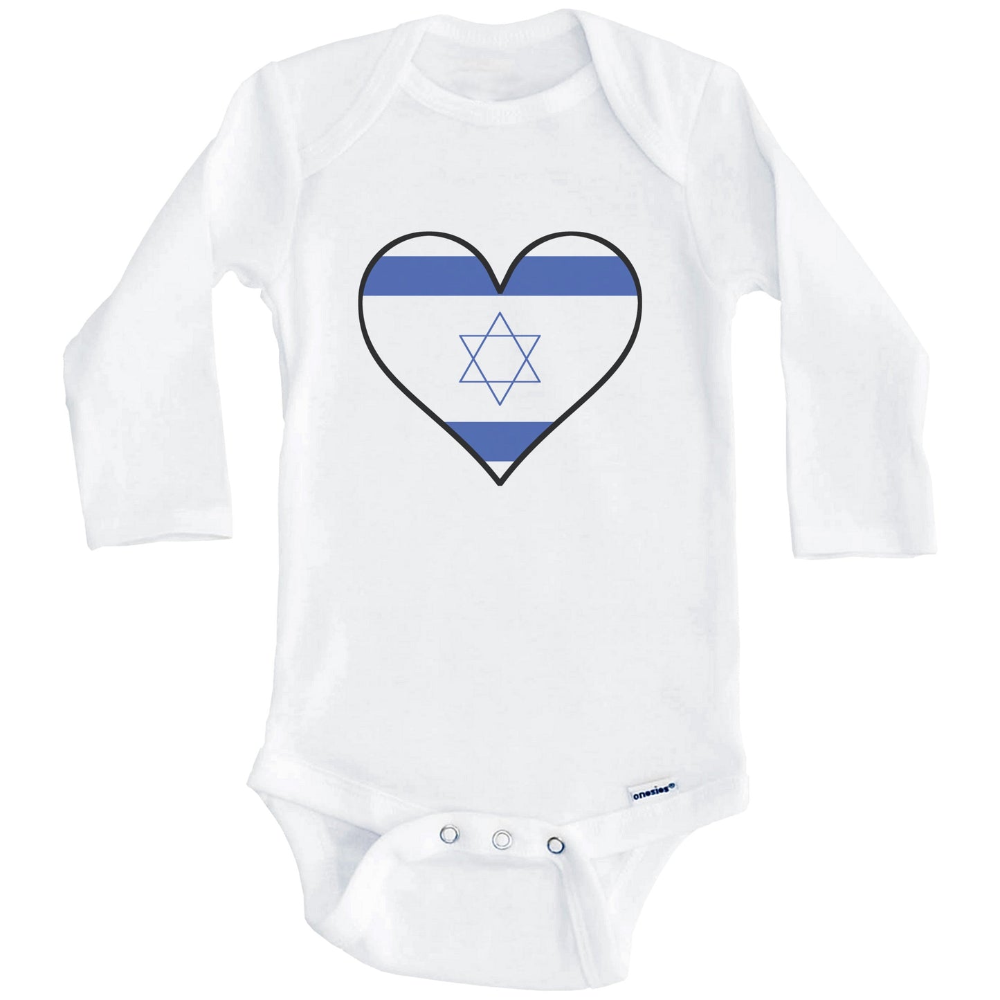 Israeli Flag Onesie - Cute Israeli Flag Heart - Israel Baby Bodysuit (Long Sleeves)