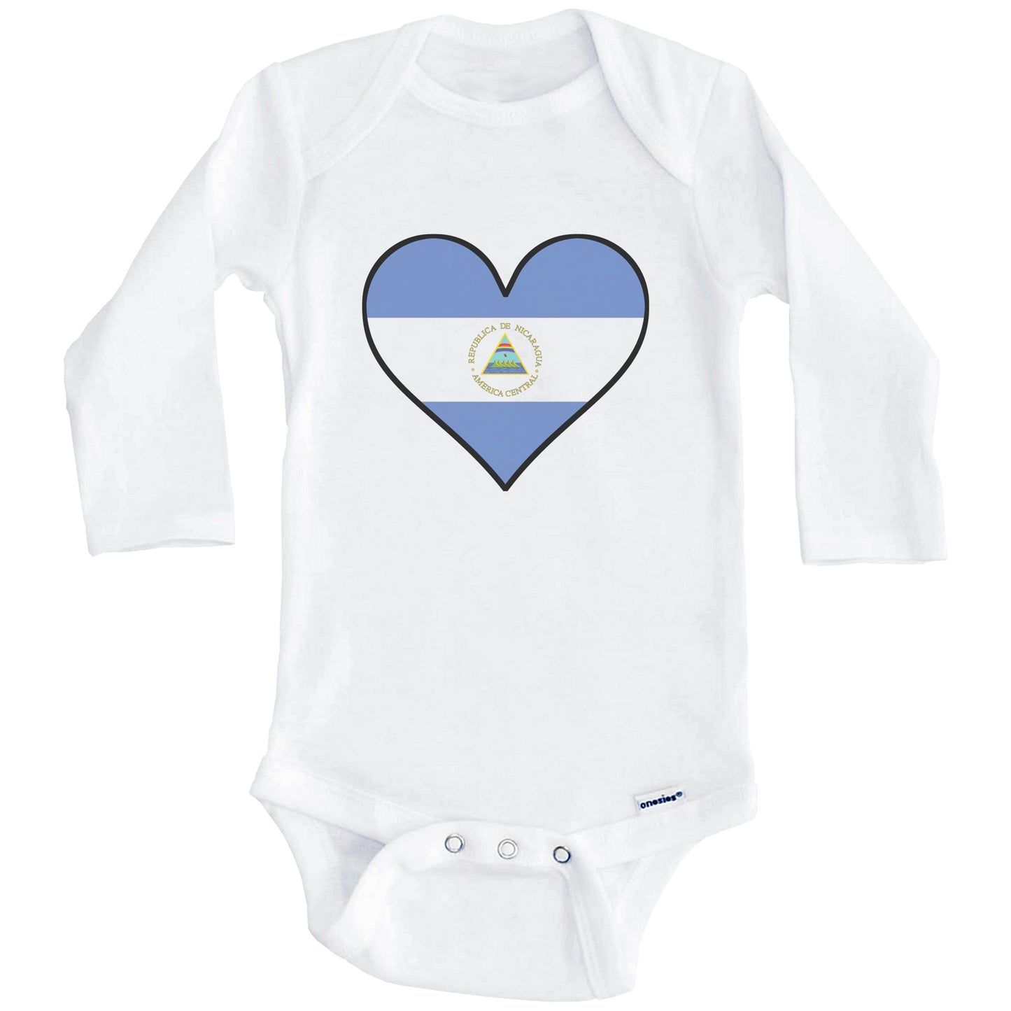 Nicaraguan Flag Onesie - Cute Nicaraguan Flag Heart - Nicaragua Baby Bodysuit (Long Sleeves)