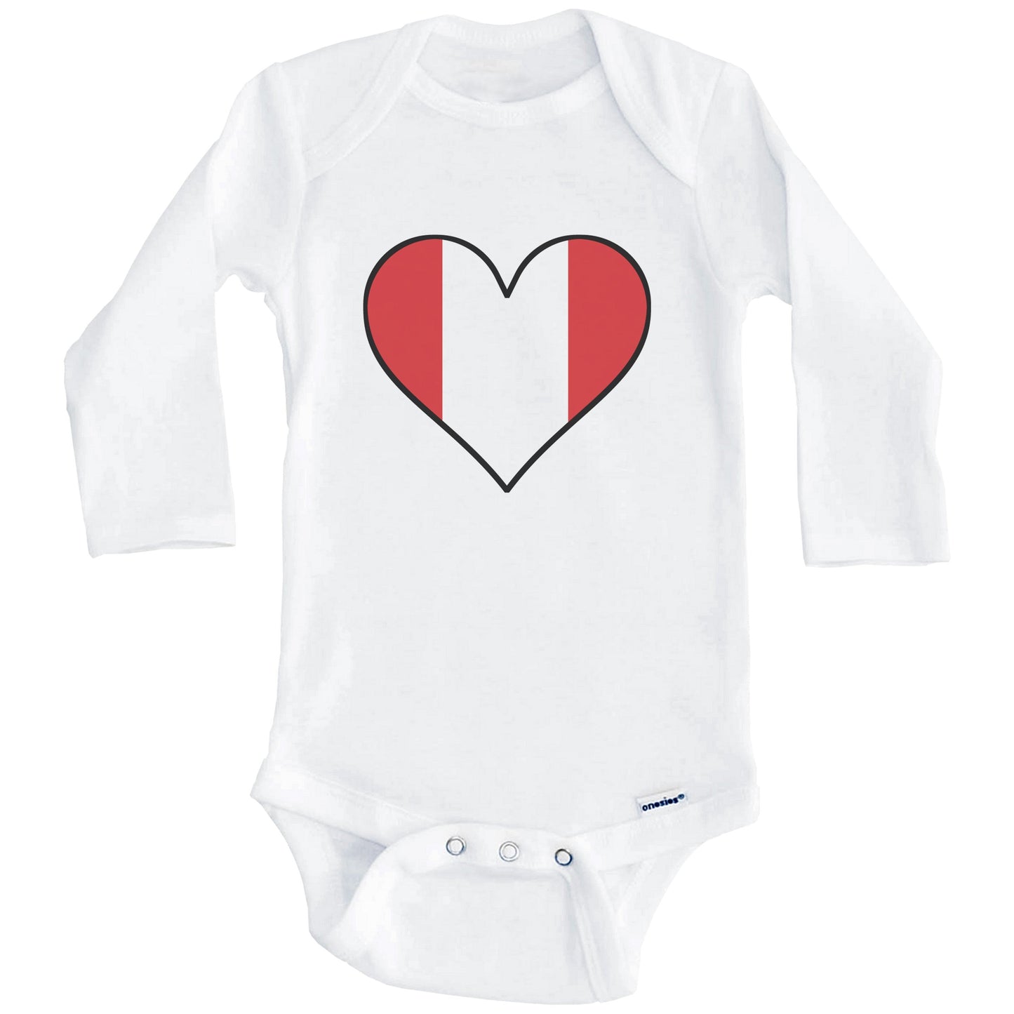 Peruvian Flag Onesie - Cute Peruvian Flag Heart - Peru Baby Bodysuit (Long Sleeves)