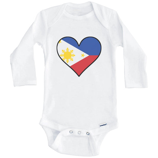 Filipino Flag Onesie - Cute Filipino Flag Heart - Philippines Baby Bodysuit (Long Sleeves)