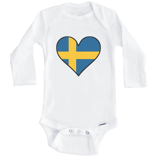 Swedish Flag Onesie - Cute Swedish Flag Heart - Sweden Baby Bodysuit (Long Sleeves)