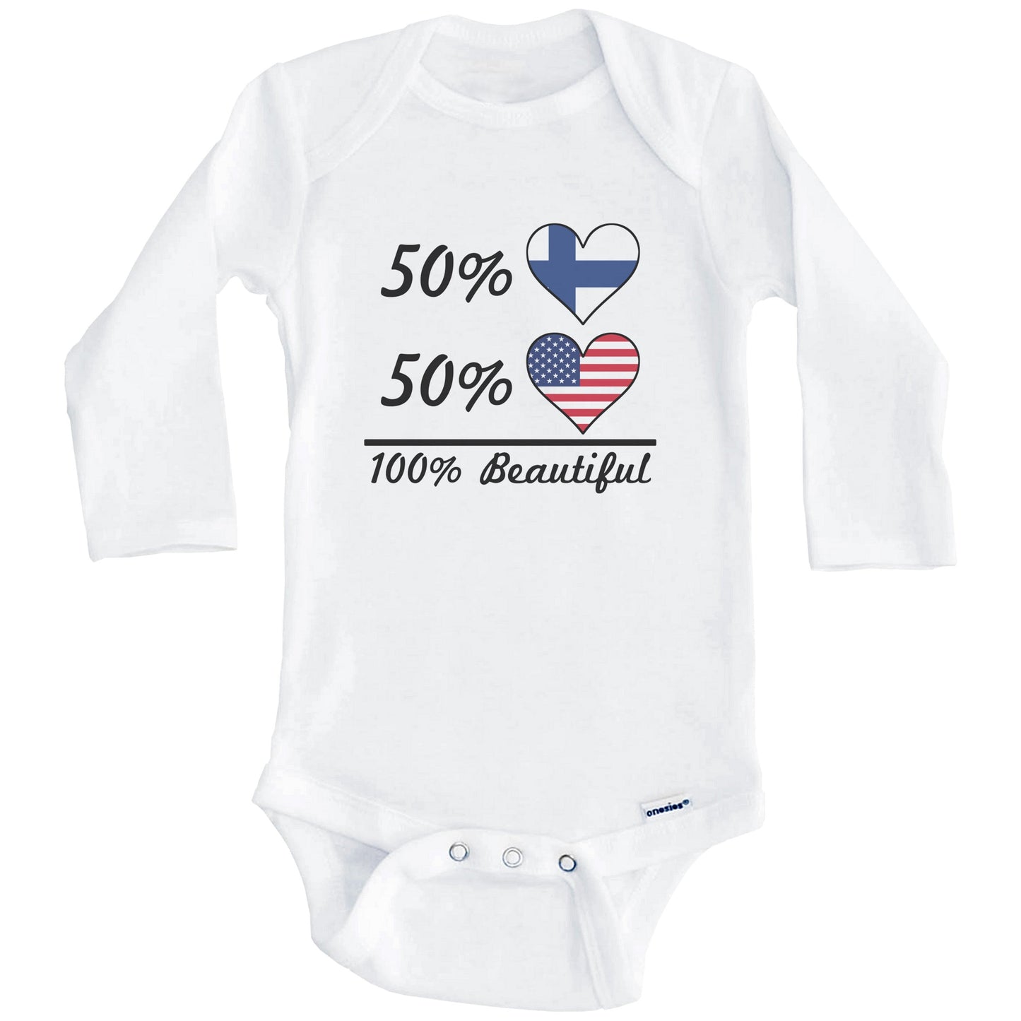 50% Finnish 50% American 100% Beautiful Finland Flag Heart Baby Onesie (Long Sleeves)