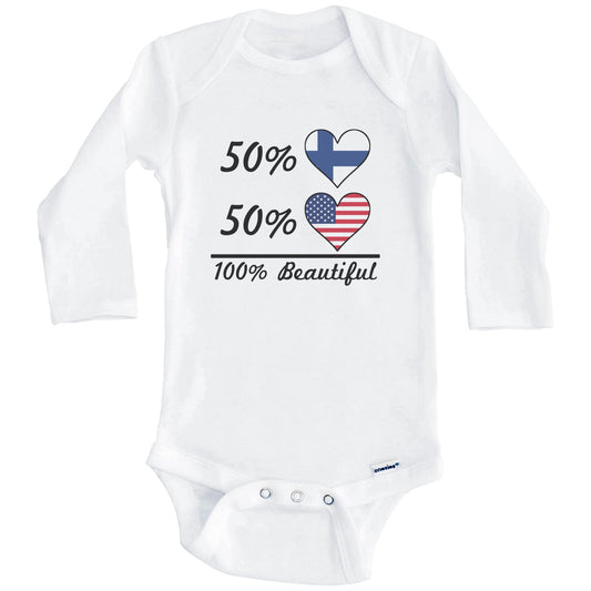 50% Finnish 50% American 100% Beautiful Finland Flag Heart Baby Onesie (Long Sleeves)