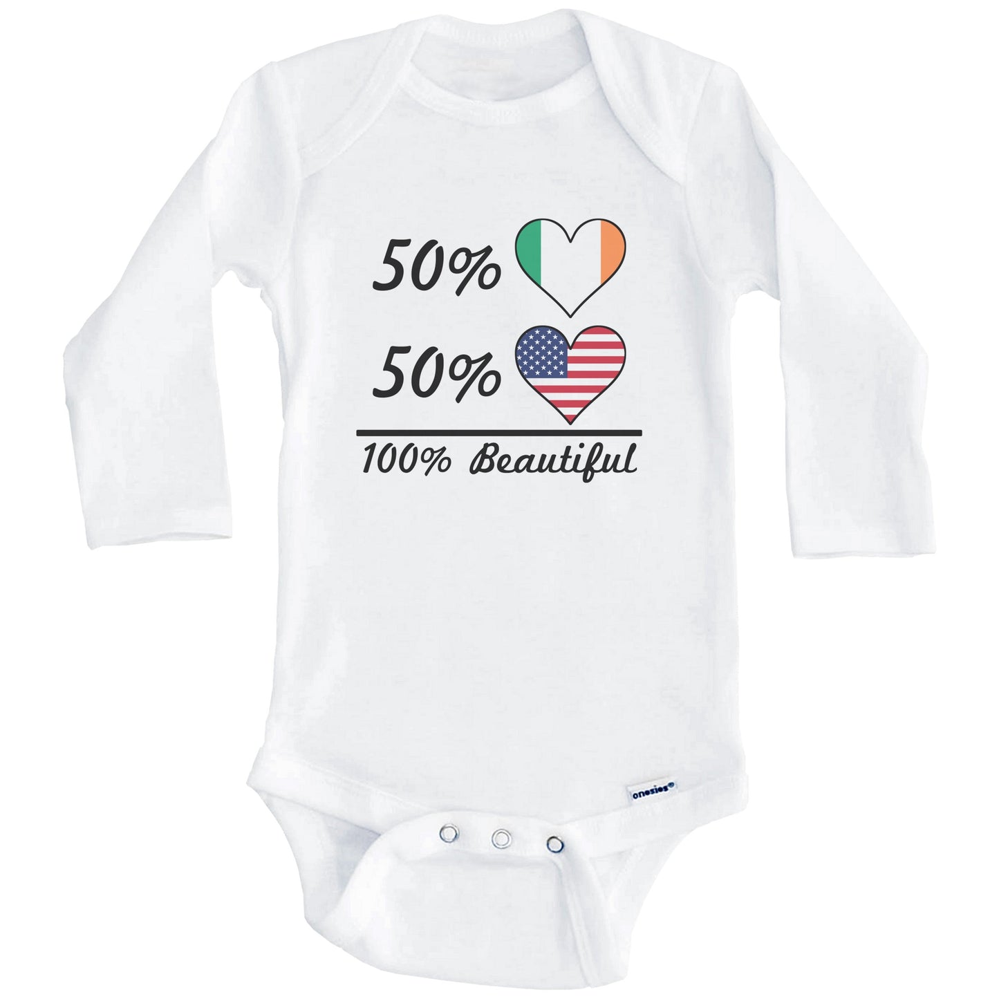 50% Irish 50% American 100% Beautiful Ireland Flag Heart Baby Onesie (Long Sleeves)