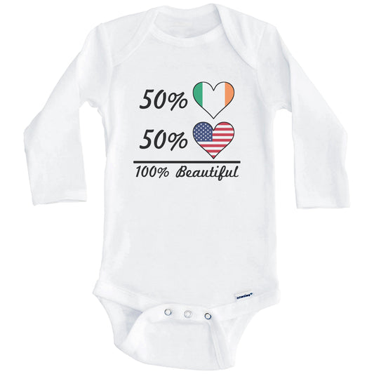 50% Irish 50% American 100% Beautiful Ireland Flag Heart Baby Onesie (Long Sleeves)