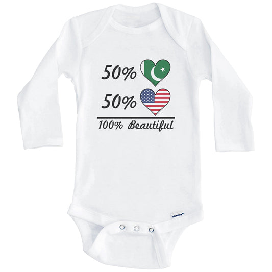 50% Pakistani 50% American 100% Beautiful Pakistan Flag Heart Baby Onesie (Long Sleeves)