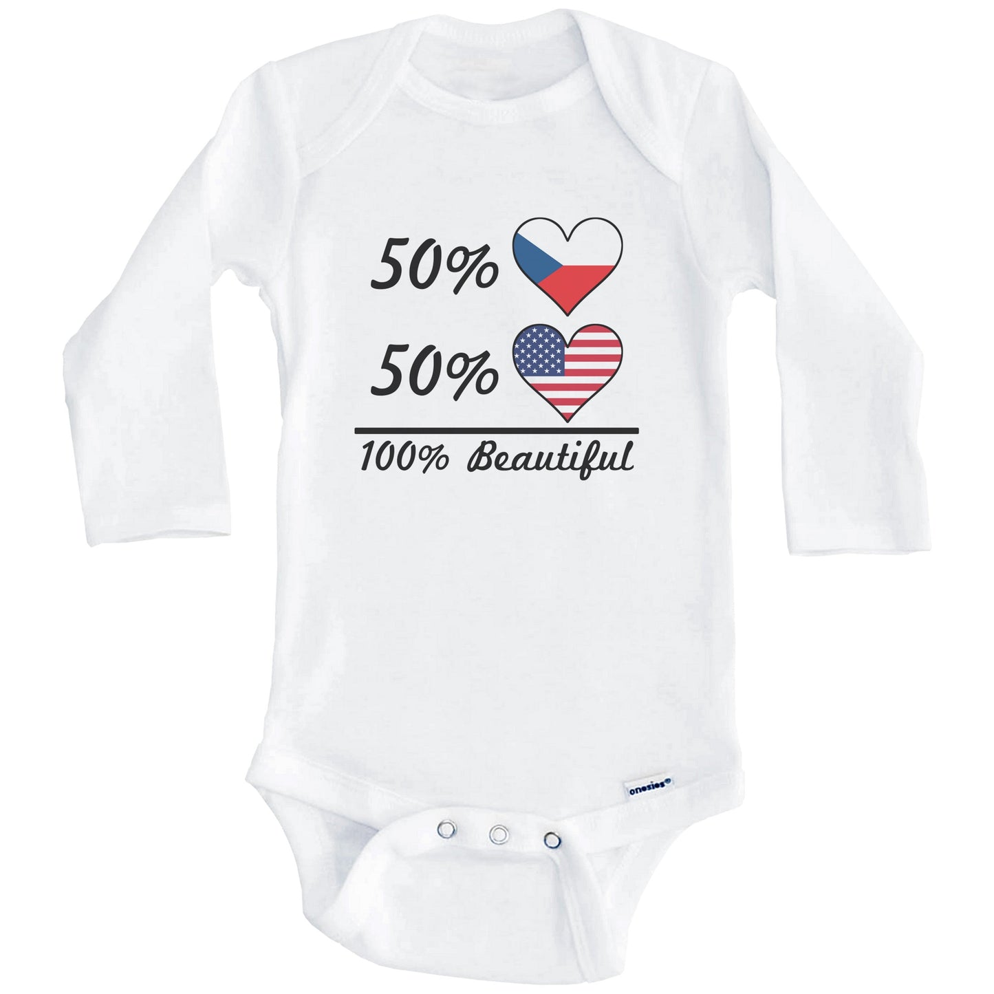50% Czech 50% American 100% Beautiful Czech Republic Flag Heart Baby Onesie (Long Sleeves)