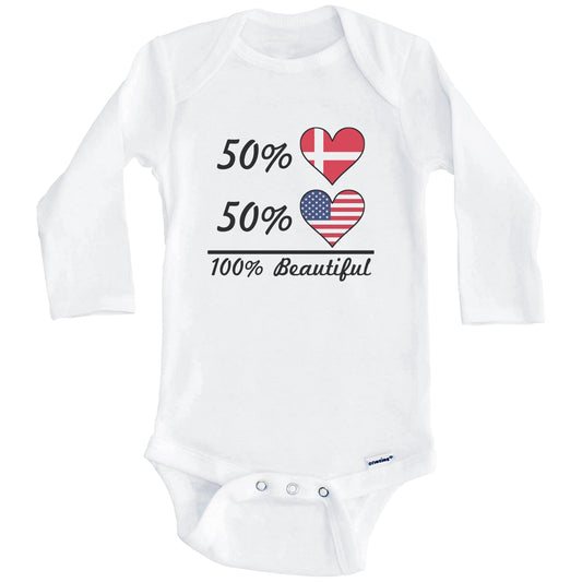 50% Danish 50% American 100% Beautiful Denmark Flag Heart Baby Onesie (Long Sleeves)