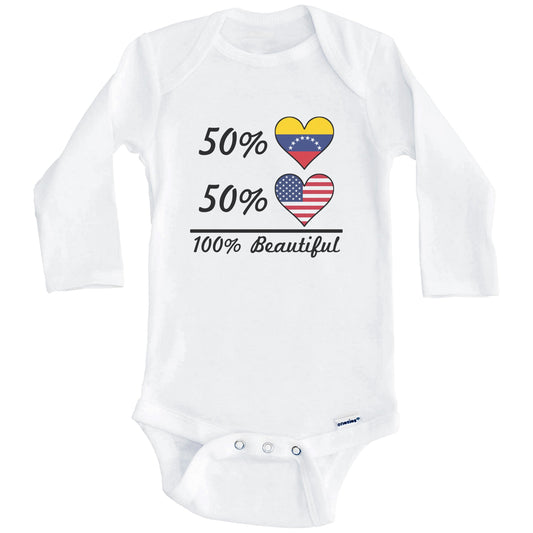 50% Venezuelan 50% American 100% Beautiful Venezuela Flag Heart Baby Onesie (Long Sleeves)