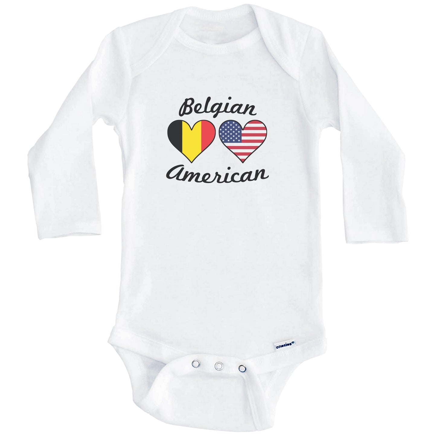 Belgian American Flag Hearts Baby Onesie (Long Sleeves)