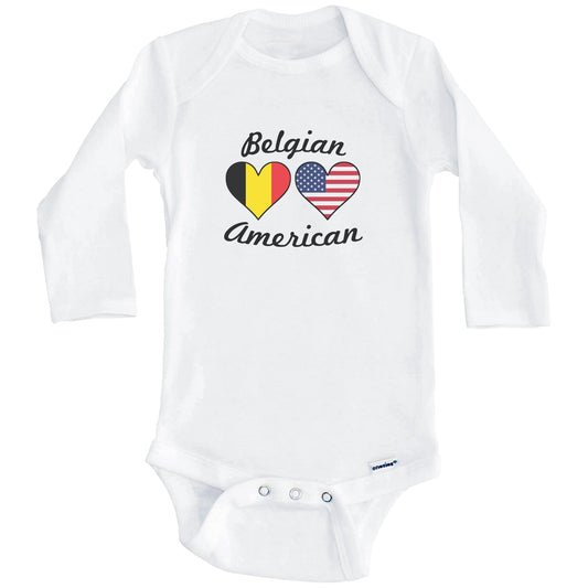 Belgian American Flag Hearts Baby Onesie (Long Sleeves)