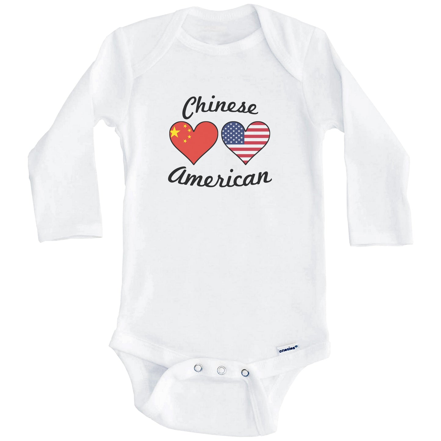 Chinese American Flag Hearts Baby Onesie (Long Sleeves)