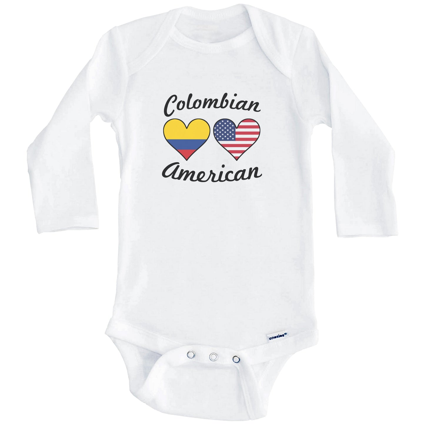 Colombian American Flag Hearts Baby Onesie (Long Sleeves)