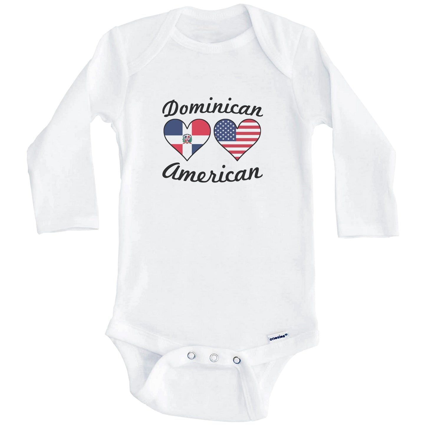 Dominican American Flag Hearts Baby Onesie (Long Sleeves)