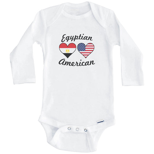 Egyptian American Flag Hearts Baby Onesie (Long Sleeves)