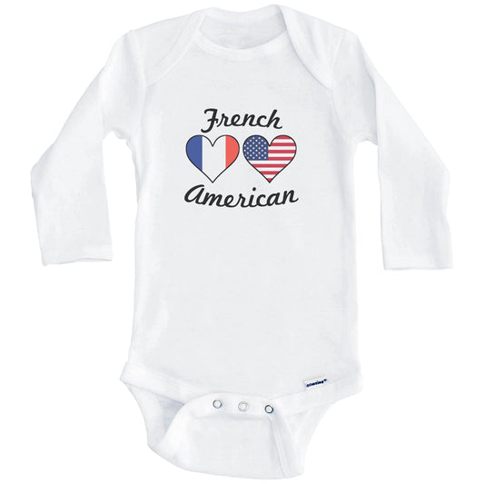 French American Flag Hearts Baby Onesie (Long Sleeves)