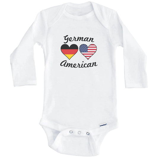 German American Flag Hearts Baby Onesie (Long Sleeves)