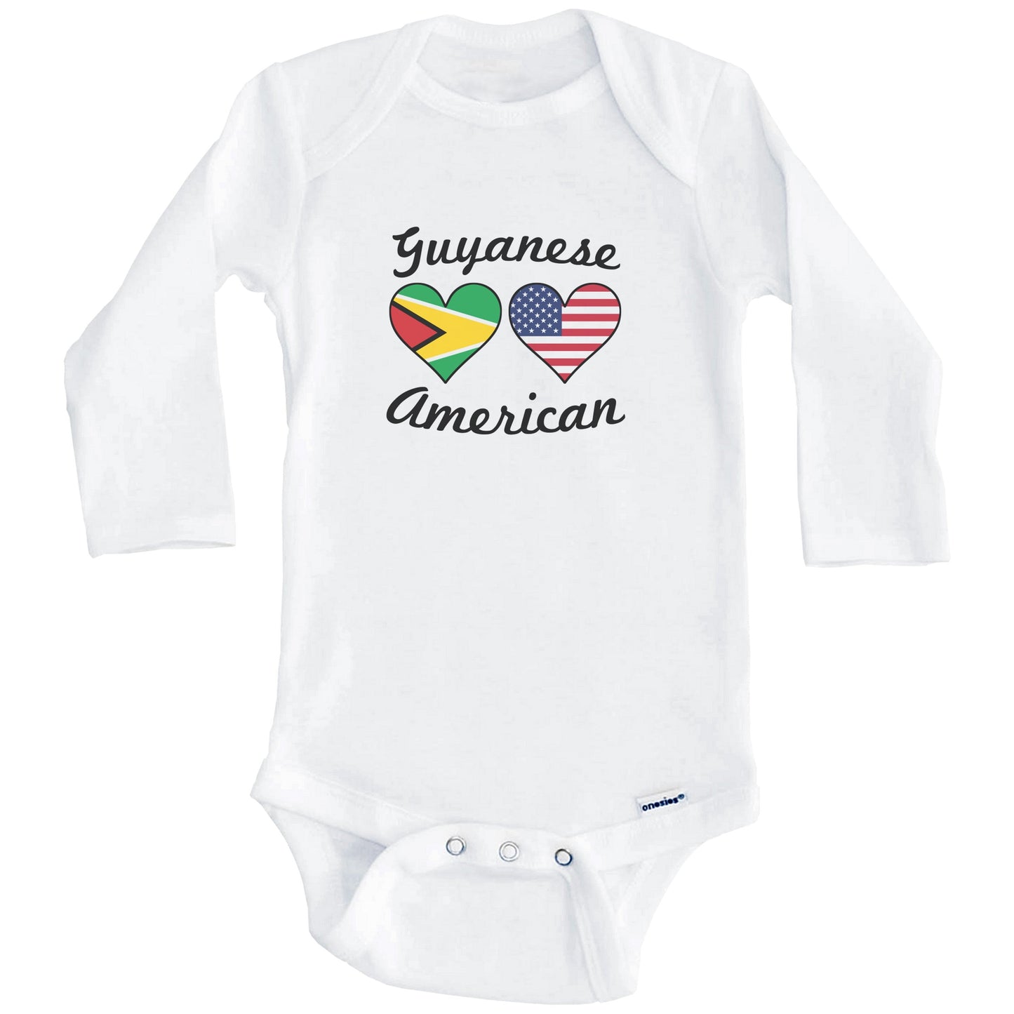 Guyanese American Flag Hearts Baby Onesie (Long Sleeves)